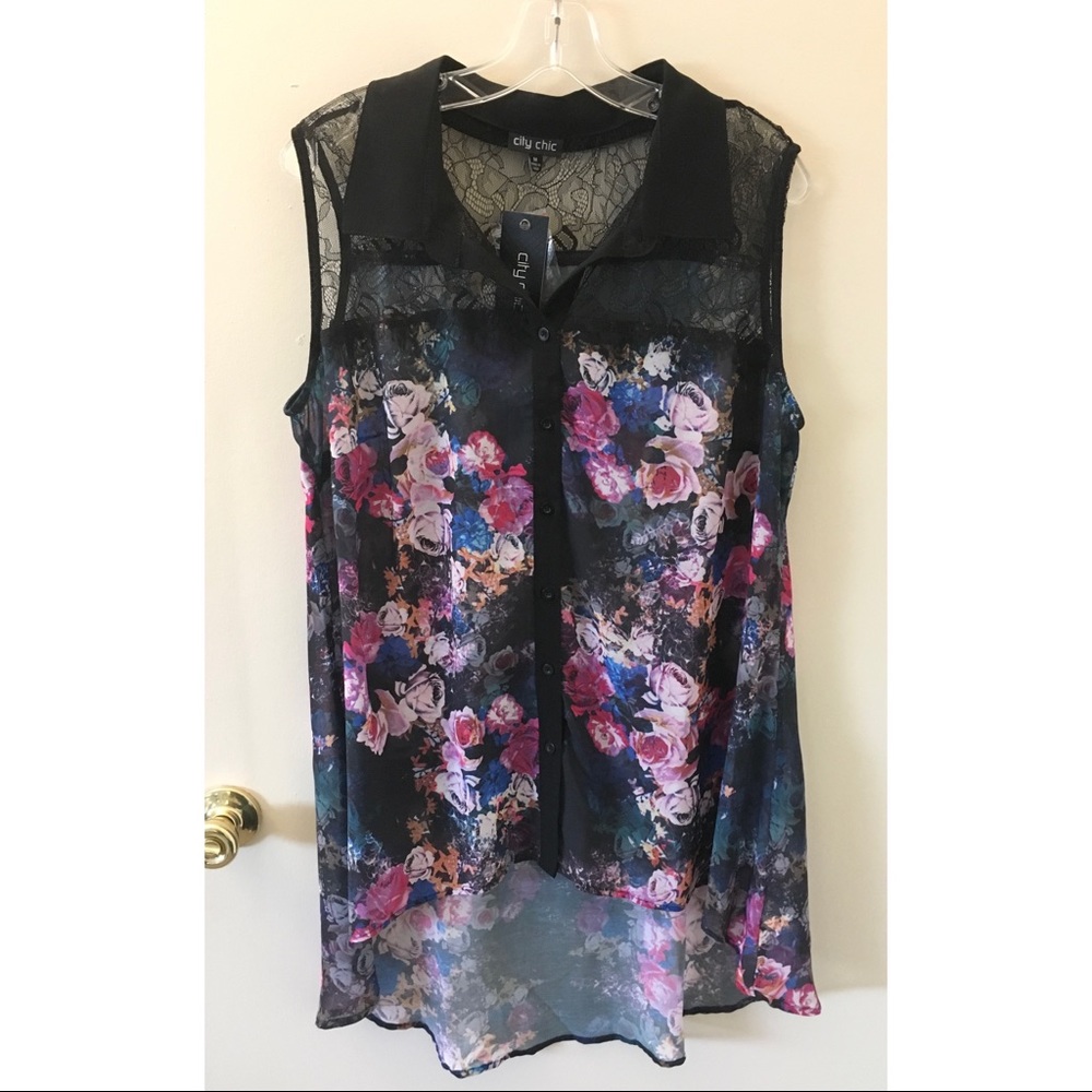 NWT City Chic 💕 High-Low Lace & Floral Tunic Blouse PLUS SIZE (M-18)